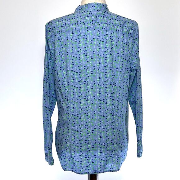 Talbots Women's Blue Cotton Ruffle Neck Popover Top Medium - Picture 4 of 7